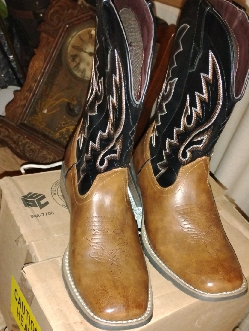Men's Brown and Black Western Cowboy Boots